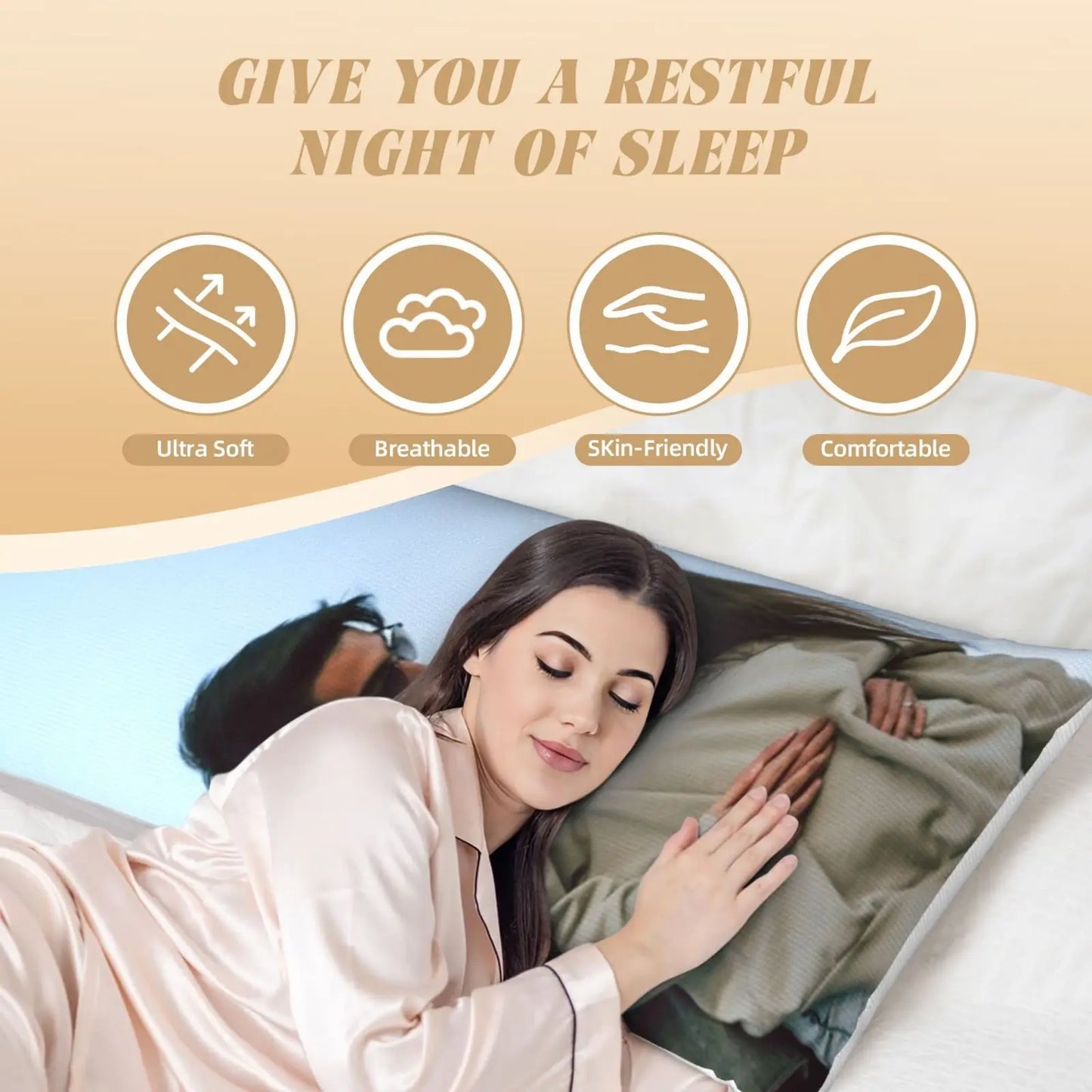 Customize 1 photo pillow cover, personalized 50.8x137.16cm, made of polyester material, modern style, printed zipper design, was