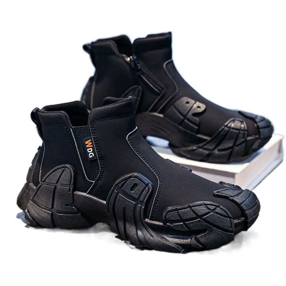 2025 New Men's High - top Shoes for Autumn - Anti - slip Waterproof  Side - zipper Work Shoes for Construction Site