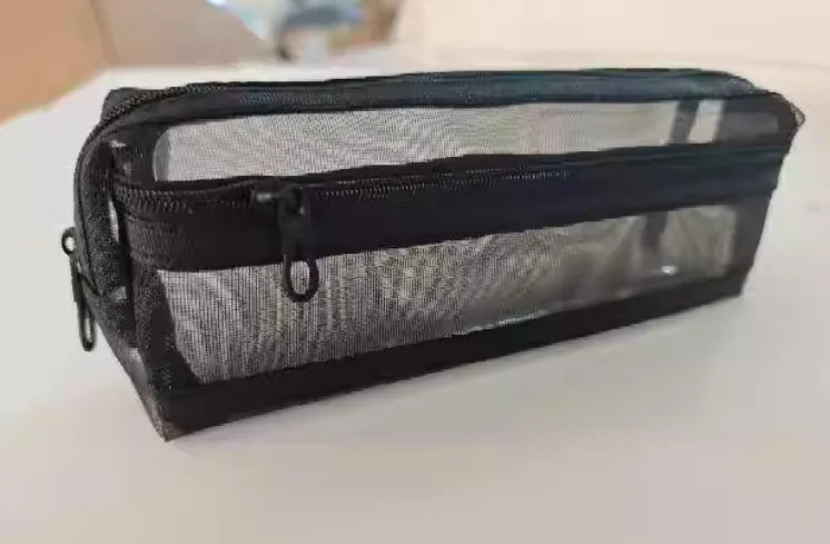 Double Layer Mesh Pen Bag Large Capacity Transparent Stationery Storage Bag Multifunctional Zipper Exam Supplies Organizer