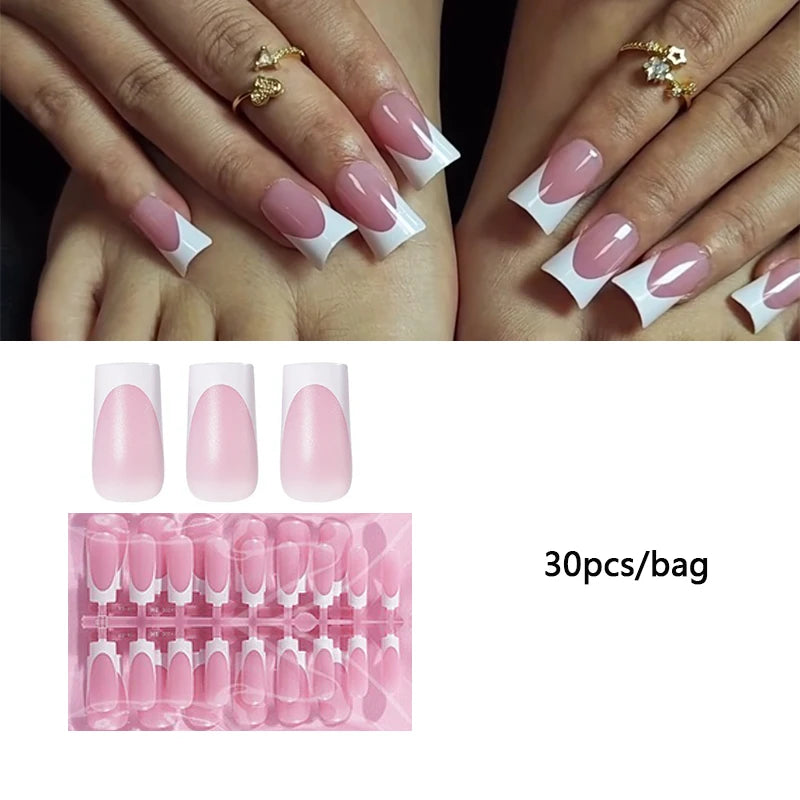 30pcs Square ToeNail Tips Summer French Gradient False Toe Nails Wearable Short Square Foot Nails Set Press On Nail