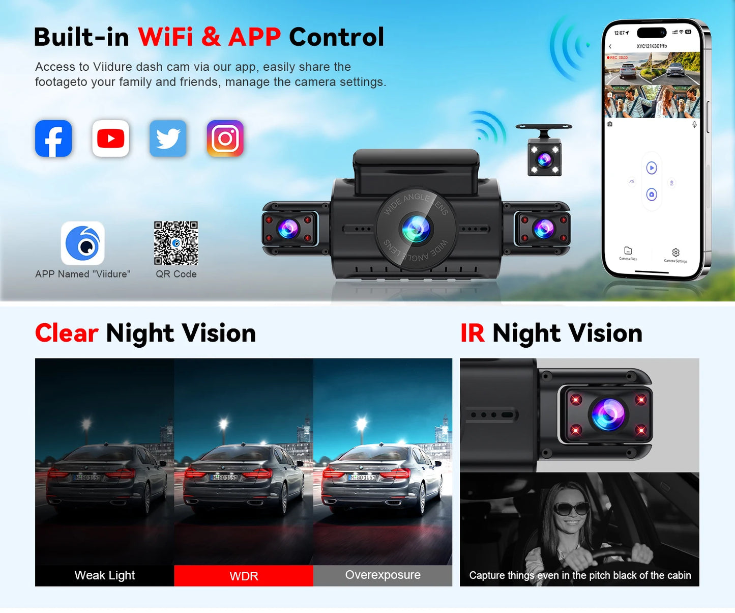  Dashcam for cars 4 Channel Black Box WiFi Driving Camera FHD 1080P Night Vision Loop Recording 24H Parking Mode car accessorie