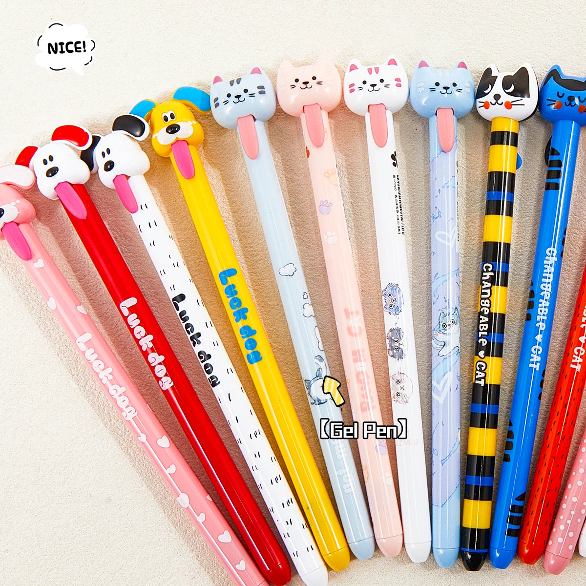 4-Piece Animal Dog-Themed Gel Pen, 0.5mm Fine Tip, Black Ink, Fun Tongue-Over Design.