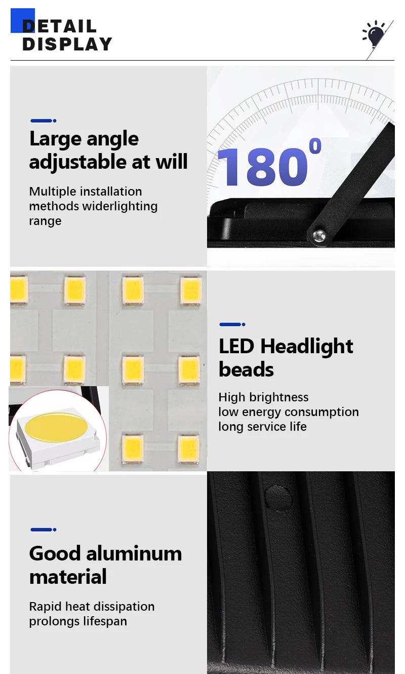 LED Floodlight Outdoor IP66 Waterproof Path Light Spotlight 10W 20W 30W 50W 100W 200W Outdoor Garden Porch Courtyard Lamp AC220V