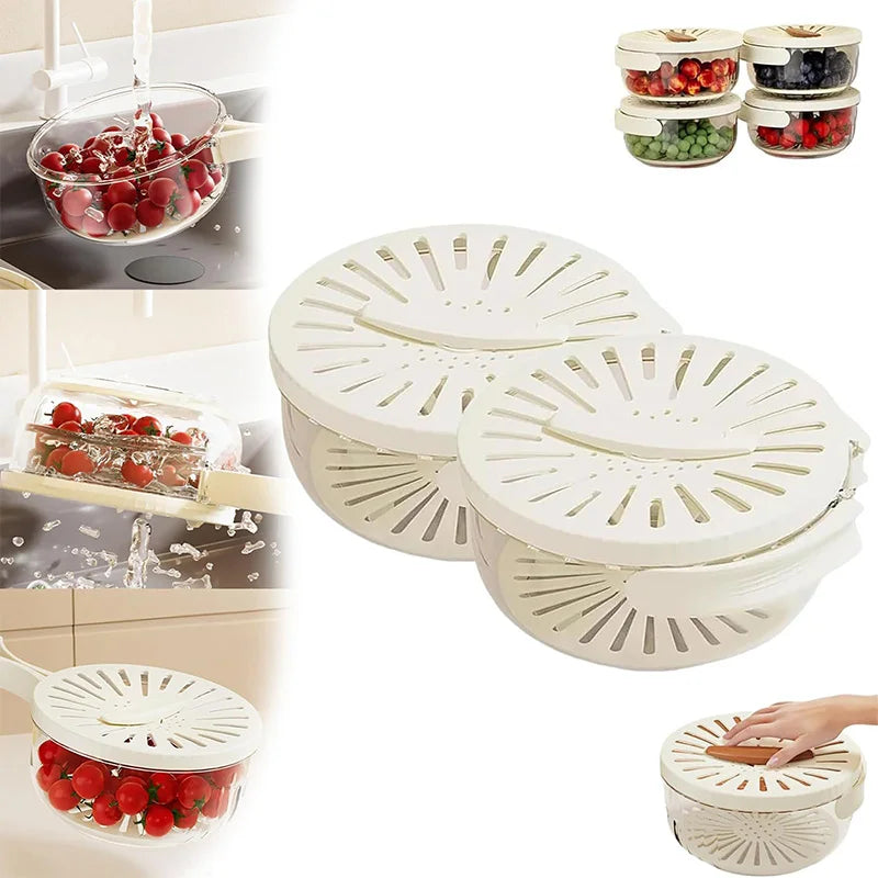 Fruit Strainer 2 In 1 Drainer And Strainer Multi-function Drain Basket Fruit Vegetable Washing Basket With Lid Drainer Tool Bowl