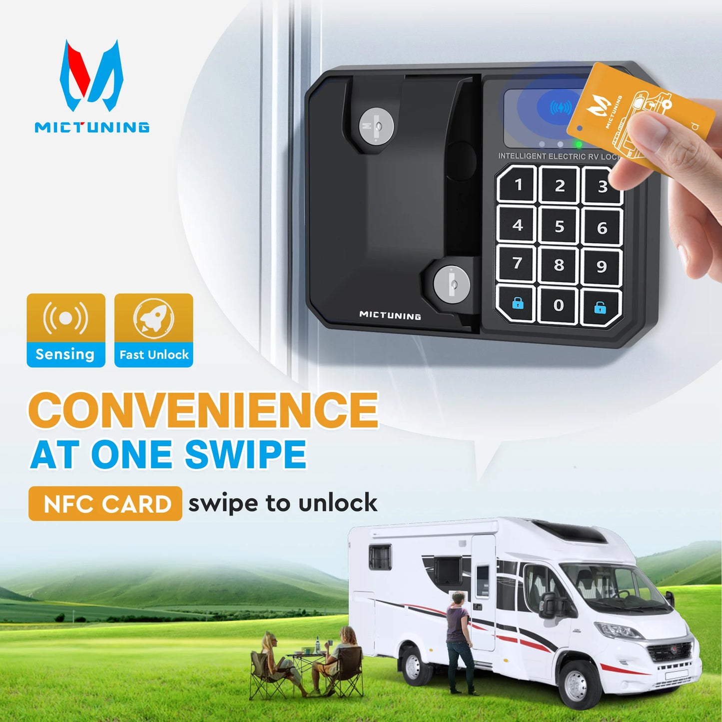 MICTUNING Keyless RV Door Lock,Multiple Unlocking Methods,Remote Key Range Up to 50FT, Heavy Duty Steel Waterproof For Campers