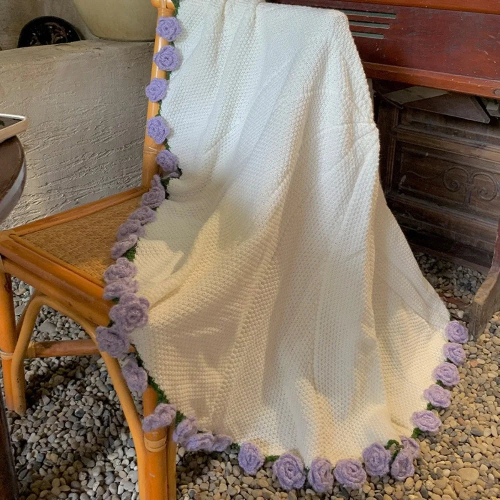 Creative Crochet Rose Bouquet Blanket Fashion Finished Rose Nap Blanket Soft Flower Hugging Blanket Valentine's Day Blanket
