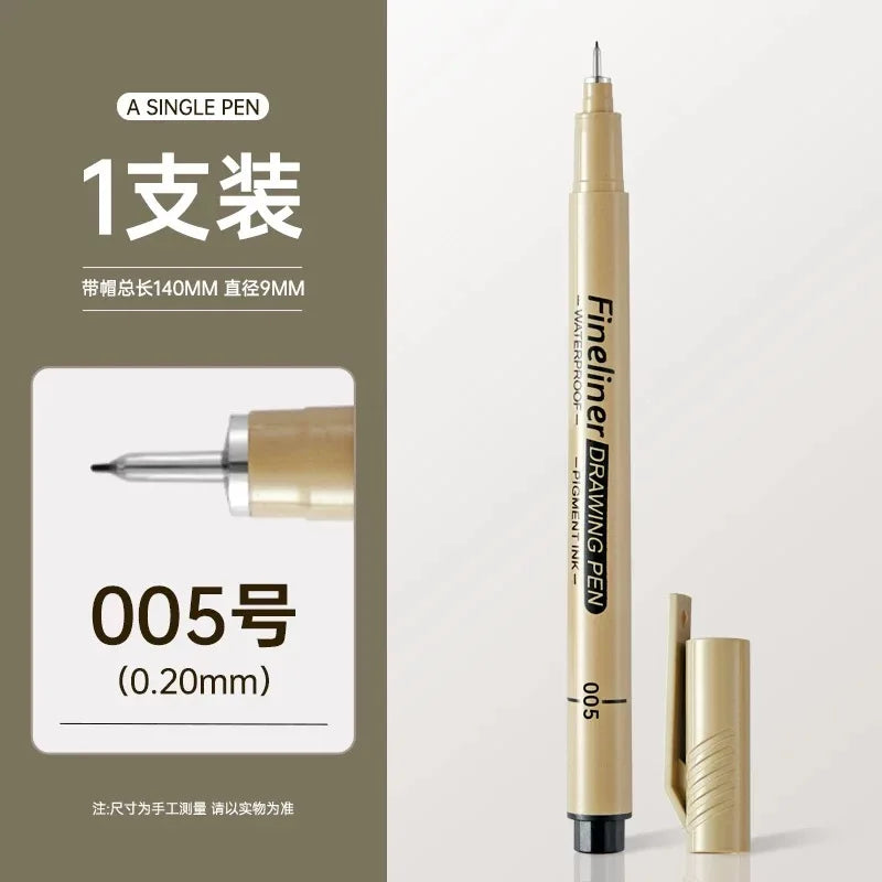 1pcs Black Fineliner Micron Pen 005-3.0mm Waterproof Pigment Ink for Manga Sketching Technical Drawing