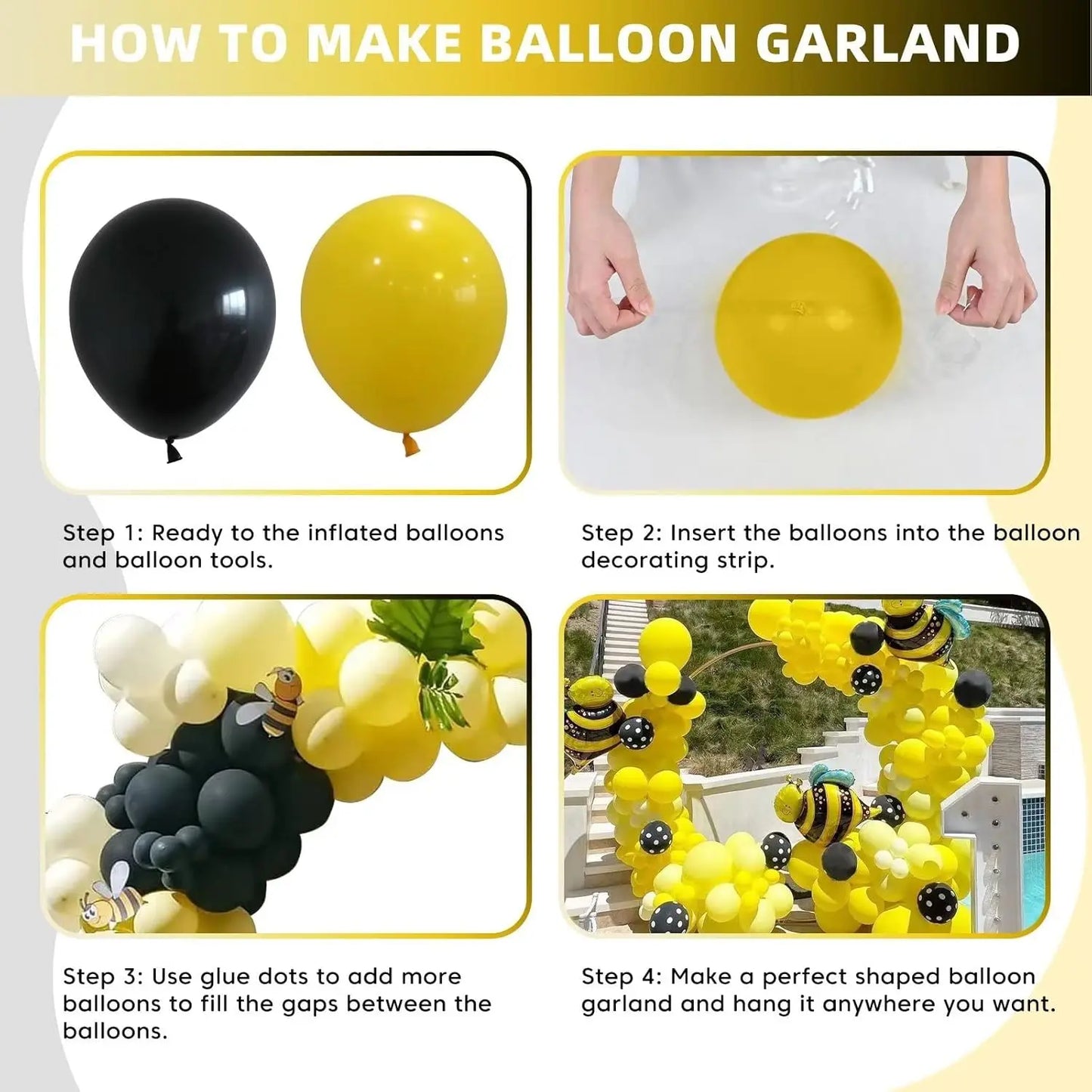 100pcs yellow and black latex balloon set suitable for birthday parties, weddings, Valentine's Day party decorations
