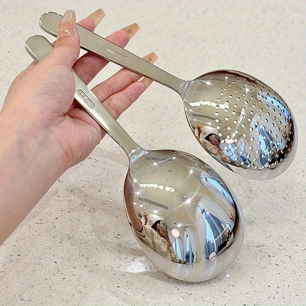 Heavy-Duty Home Kitchen Ladle - Stainless Steel Serving Spoon with Drain Hole,Heat-Resistant Handle -Multipurpose Scoop