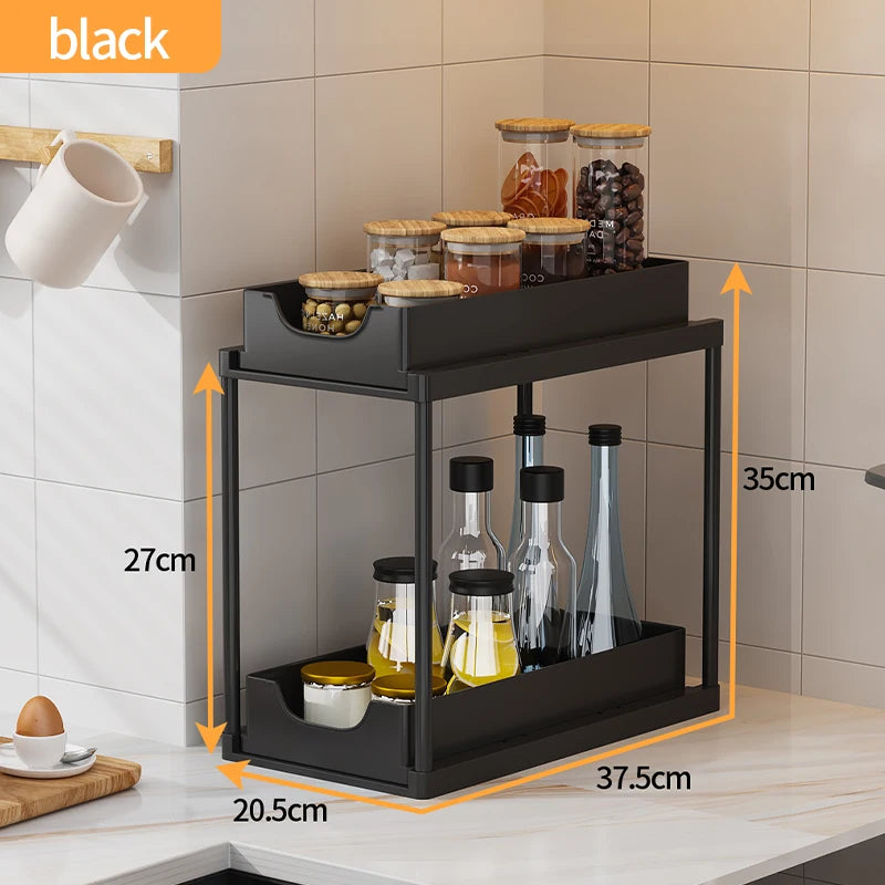 New 2 Tier Under Sink Organizer, Pull Out Sliding Rack, Multi-Function Shelf for Kitchen Bathroom,Space Saving Cabinet Organizer