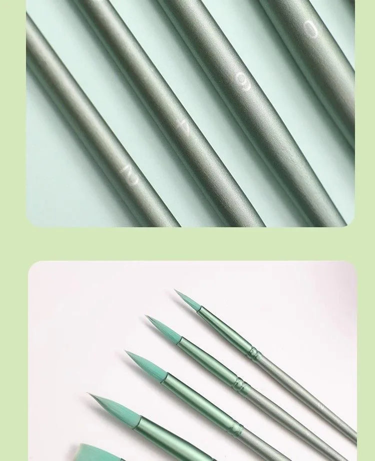 Watercolor Brush Set Pointed Round Flat Head Soft Hair Beginner's Art Student Hand Drawn Watercolor Nylon Painting Material