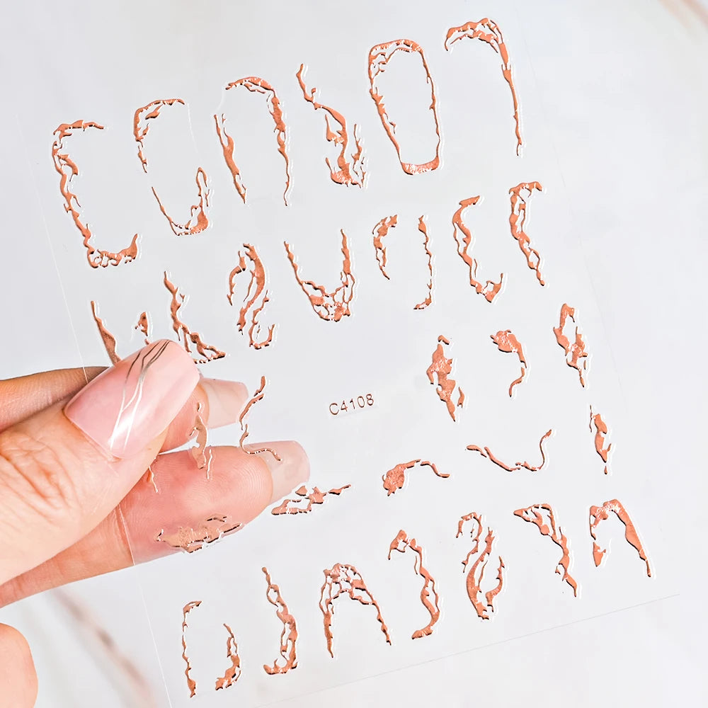 5D Gold Marble Texture Bronzing Nail Art Sticker 5 Colors Irregular Marble Pattern Nail Decals Simple Line Design Nail Accessori