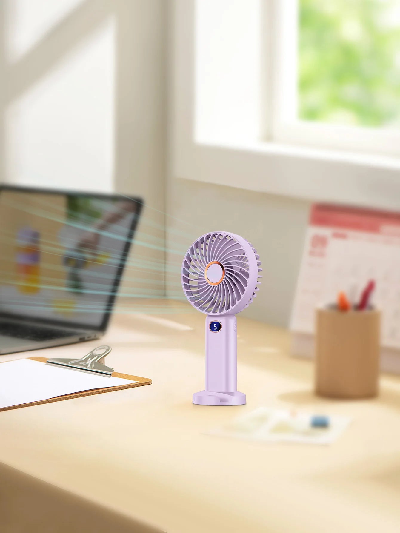 Portable Handheld Fan USB Rechargeable Mini Fan Digital Display 5-Speed Adjustment Suitable For Travel Outdoor Office Home