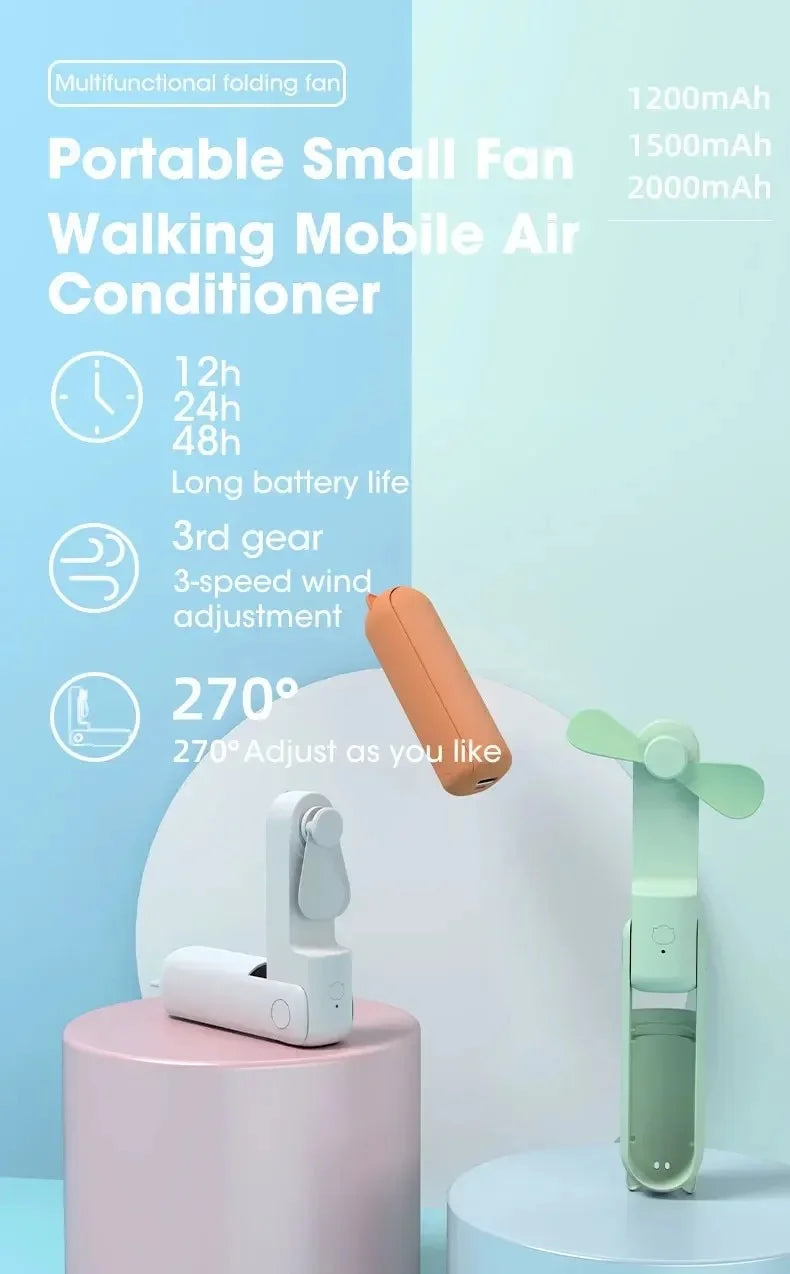 Mini Handheld Fan Type-C Charging Foldable Portable Mini Cooling 2000mAh Outdoor Rechargeable Fan Free Control High Speed Fan