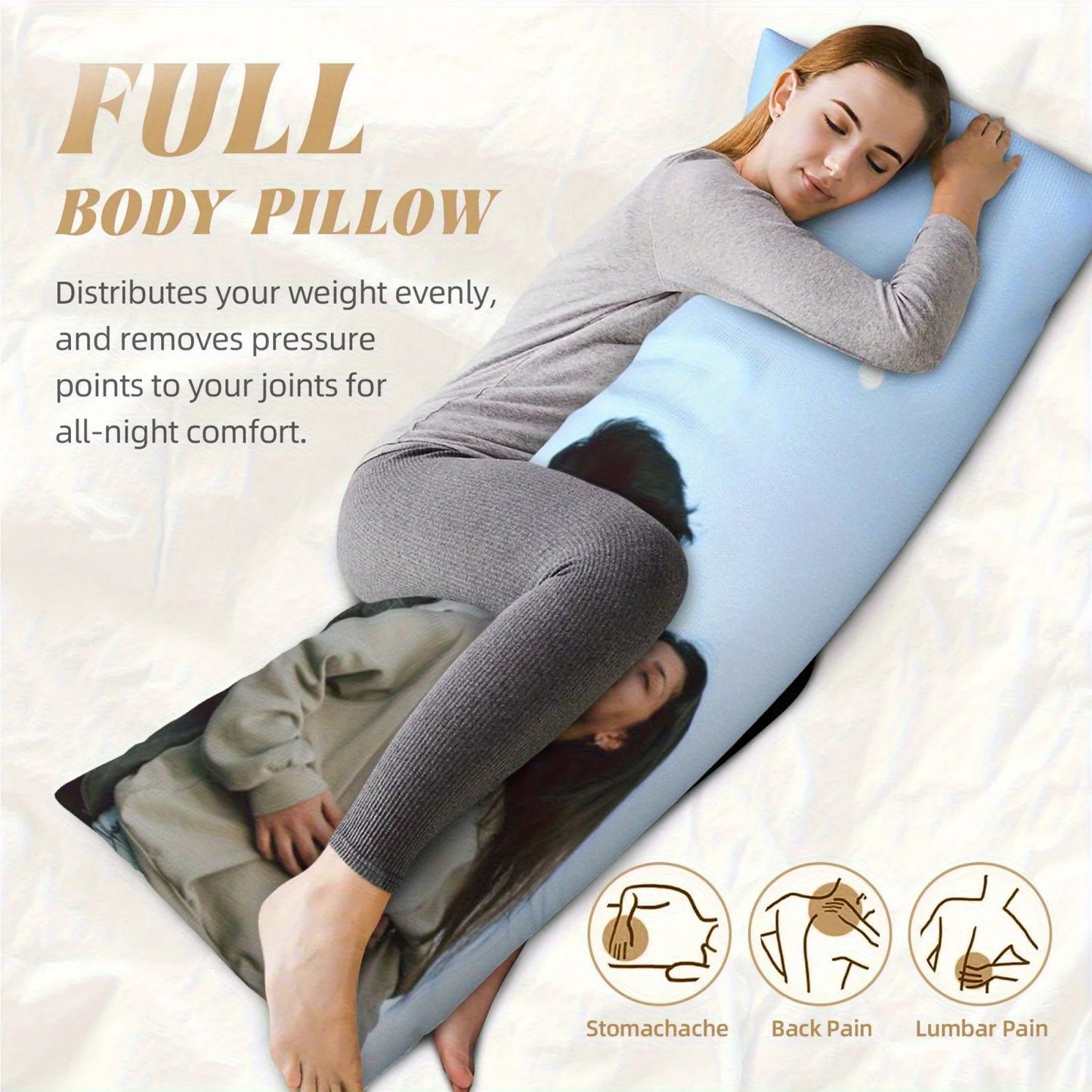Customize 1 photo pillow cover, personalized 50.8x137.16cm, made of polyester material, modern style, printed zipper design, was