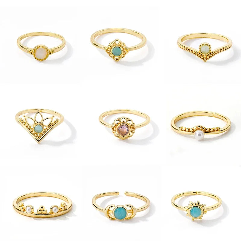 Trend Opal Finger Rings For Women Stainless Steel Adjustable Couple Geometric Open Ring Handmade Aesthetic Jewelry Gift Anillos