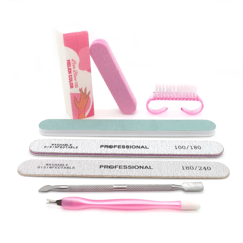 8pcs/Set Nail Manicure Care Tool Kit Nail Buffer Professional Nail Files Brush Manicure Pedicure UV Gel Nails Polish Art Tools