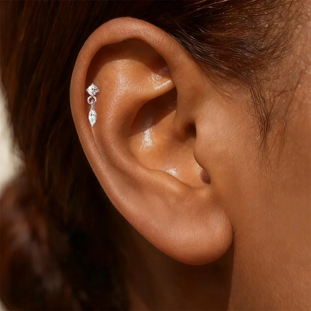 CANNER 1PC Moissanite Spherical Vertical Eight-pointed Star Piercing Earrings 925 Sterling Silver Jewelry Valentine's Day Gift