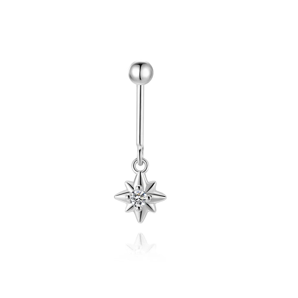CANNER 1PC Moissanite Spherical Vertical Eight-pointed Star Piercing Earrings 925 Sterling Silver Jewelry Valentine's Day Gift