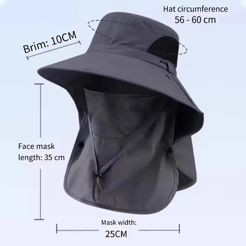 UPF 50+ Sun Hat with Face Neck Flap Wide Brim UV Protection Fishing Hat for Men Women Outdoor Hiking Gardening