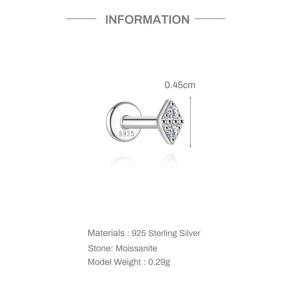 CANNER 1PC Moissanite Spherical Vertical Eight-pointed Star Piercing Earrings 925 Sterling Silver Jewelry Valentine's Day Gift