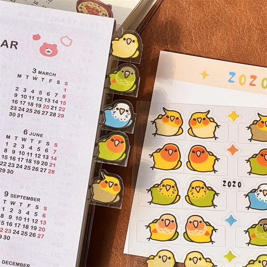 10/20 Creative and Cute Parrot Index Stickers, PET Bookmark, Hand Account Notebook Classification Sticky Notes, Art Labels