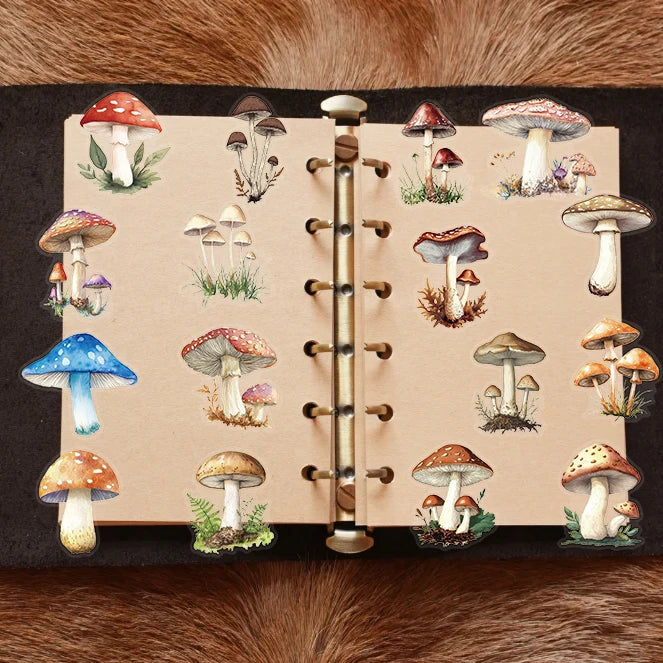 50pcs Mushroom Stickers Cartoon Pattern Waterproof PET Decals Scrapbooking Phone Luggage Skateboard Graffiti Decals