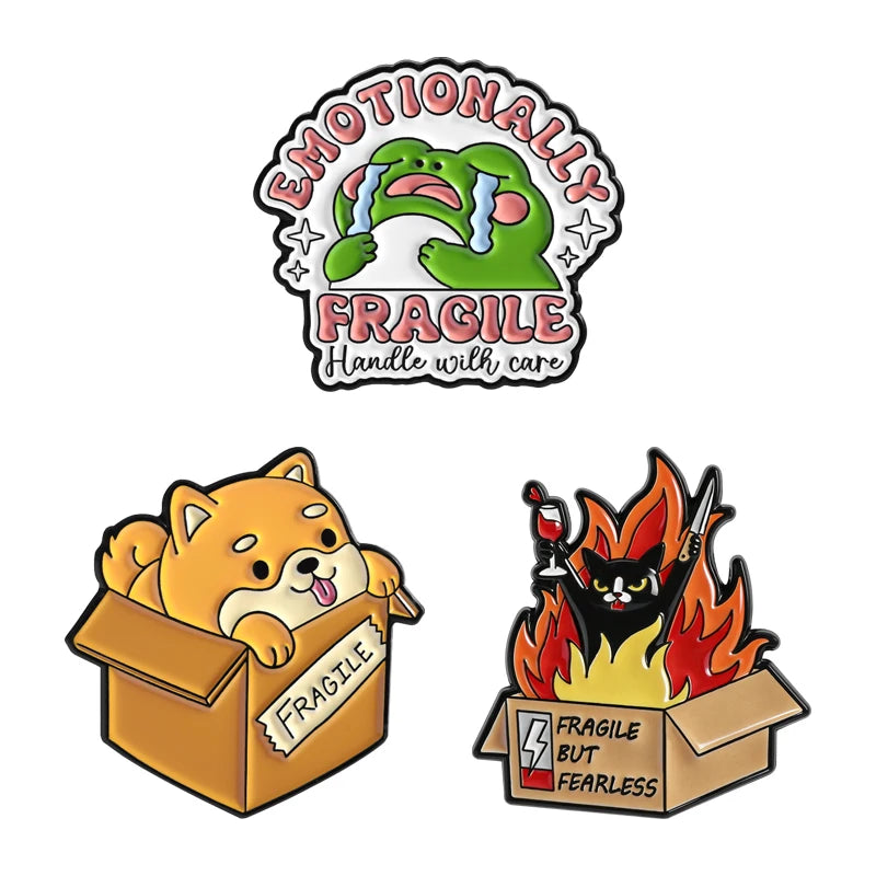 3-7pcs/sets Cartoon Anime Middle Finger Rude Cat Enamel Pins Low Battery Daisy Flower Brooches Backpack Lapel Badge Jewelry Gift