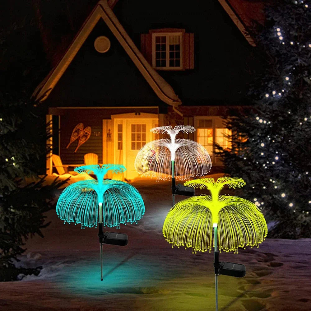 1PC Solar Garden Lights, Waterproof Double-Layer Jellyfish Solar Lights for Outside, 7 Color Changing Solar Jellyfish Lights