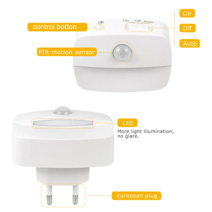 LED Night Light EU US Plug In Smart Motion Sensor Light 220V Wall Lamp For Home Aisle Hallway Stair Kitchen Bedroom Night Lamp