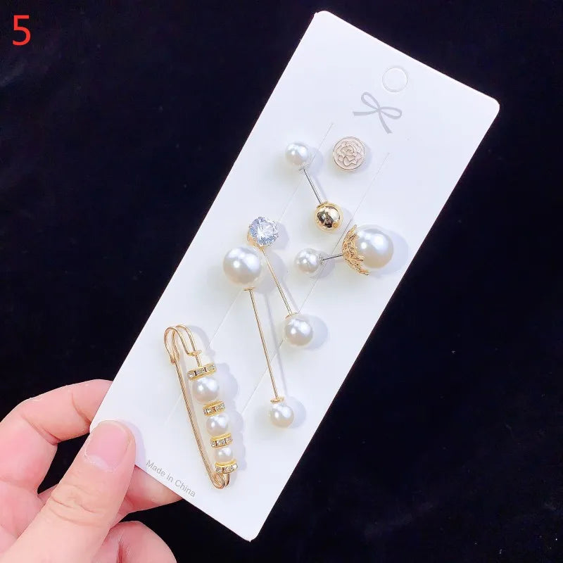 Pearl Brooches Set Waist Buckle Cardigan Jeans Button Brooch Pins Women Sweater Coat Anti Fall Pearls Clothes Pin Decoration