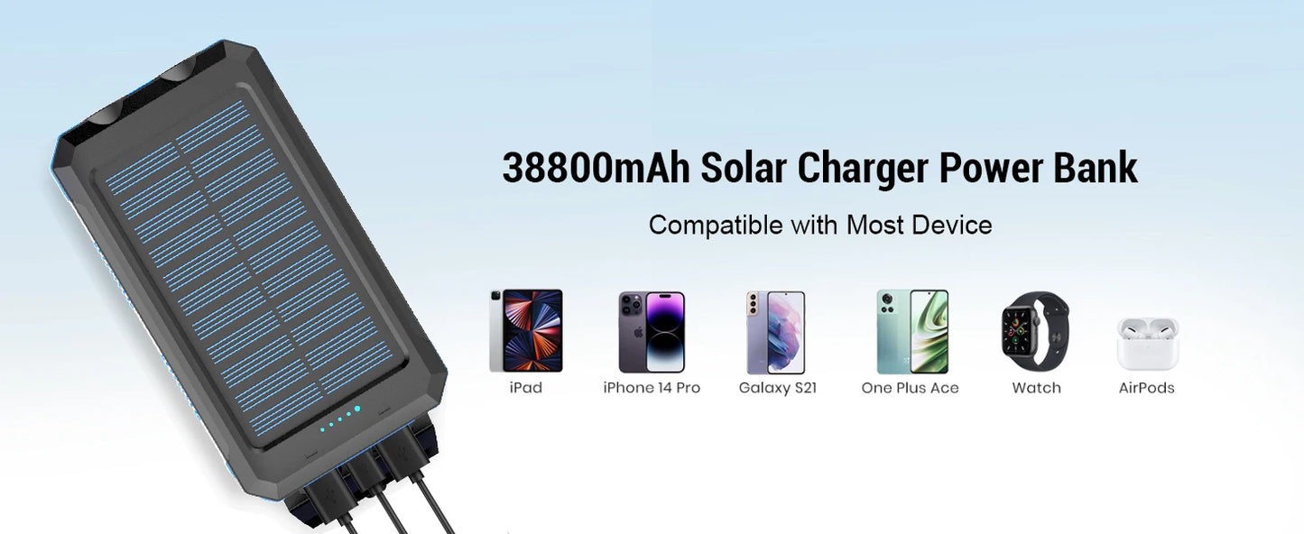 Solar power bank 50000mAh with built-in cable, lightweight and large capacity universal mobile power supply for mobile phones