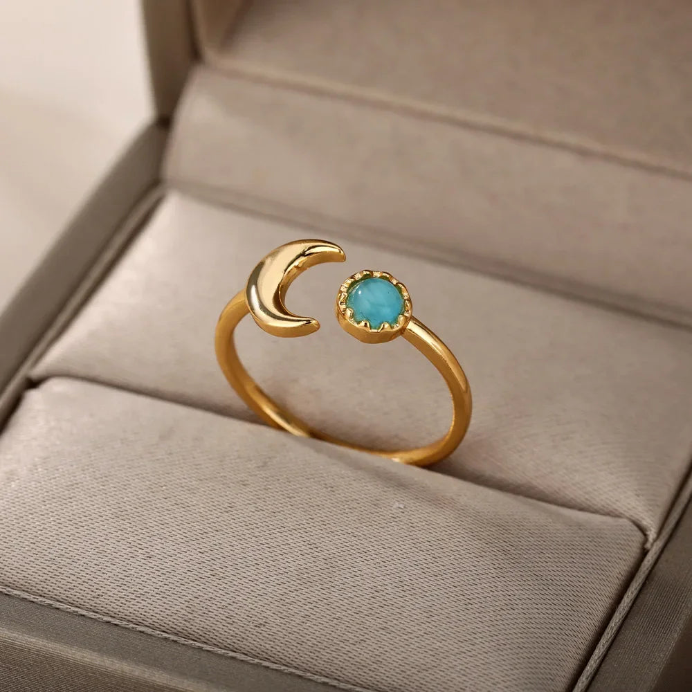 Trend Opal Finger Rings For Women Stainless Steel Adjustable Couple Geometric Open Ring Handmade Aesthetic Jewelry Gift Anillos