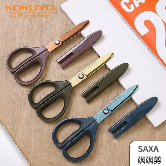 Japan KOKUYO SAXA Safety Scissors,Portable Titanium Coated Non-stick Blunt Tip Multi-Purpose Scissors for Home,Kids Craft&Office