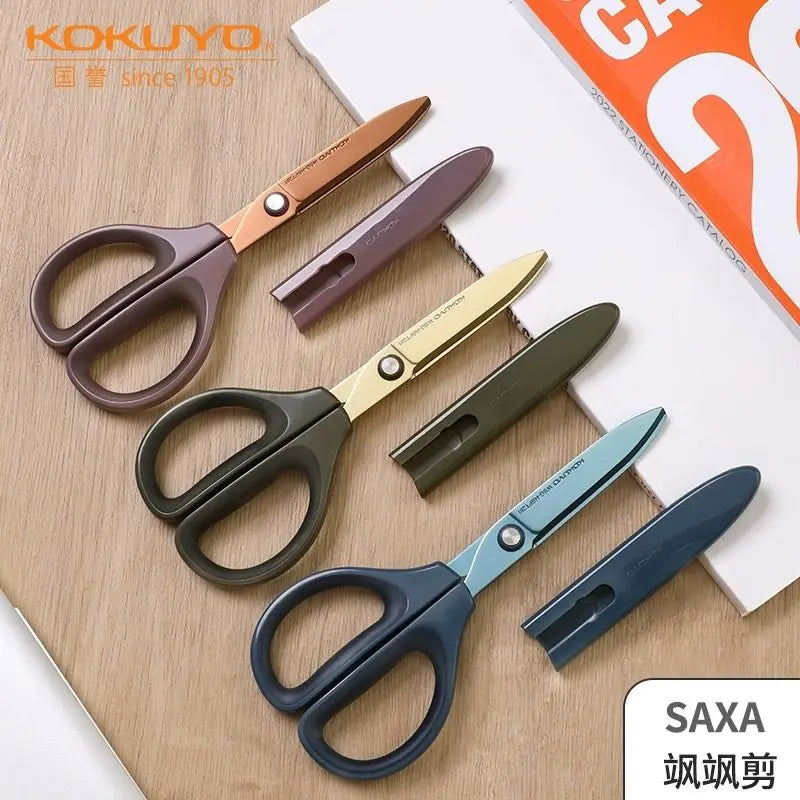 Japan KOKUYO SAXA Safety Scissors,Portable Titanium Coated Non-stick Blunt Tip Multi-Purpose Scissors for Home,Kids Craft&Office