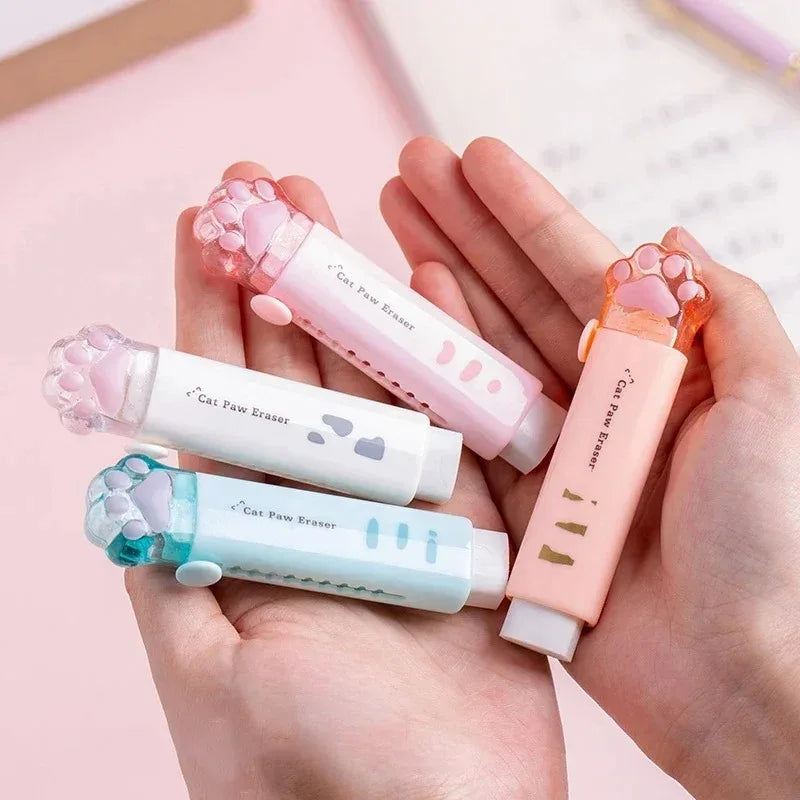 Eraser with retractable push-pull design, creative cartoon cat claw shape, student-specific stationery, portable eraser