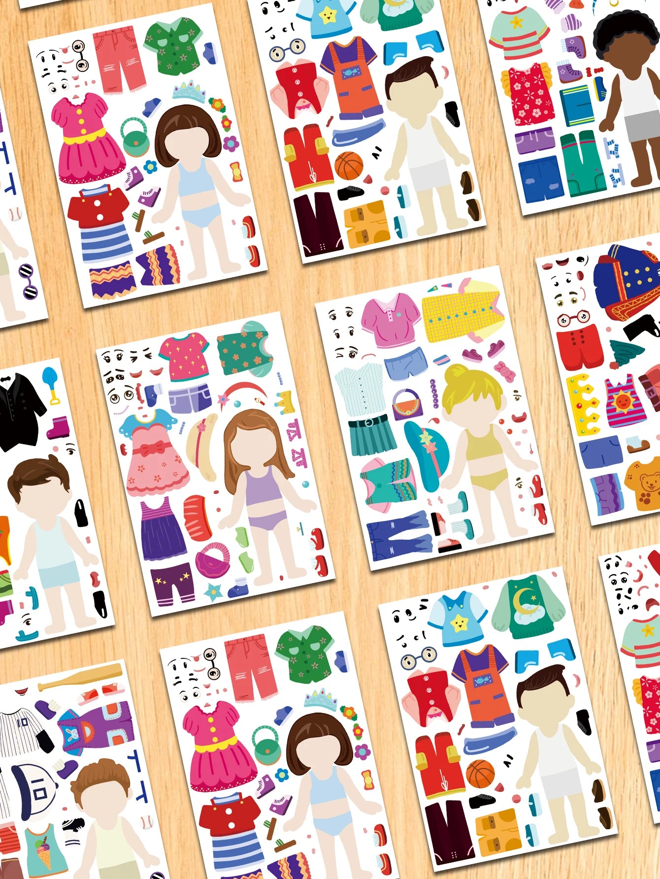 8PCS Cartoon Cute Children Dress Up Collage Scrapbook Collage Material Skateboard/Guitar/Stationery/Diary Waterproof Decorative