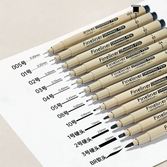 1pcs Black Fineliner Micron Pen 005-3.0mm Waterproof Pigment Ink for Manga Sketching Technical Drawing