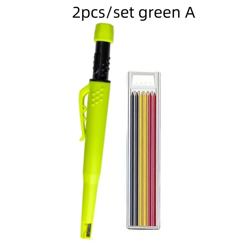 Solid Carpenter Pencil Set 2.8mm Deep Hole Mechanical Pencil Marker with Built in Sharpener for Carpenter Woodworking Architect