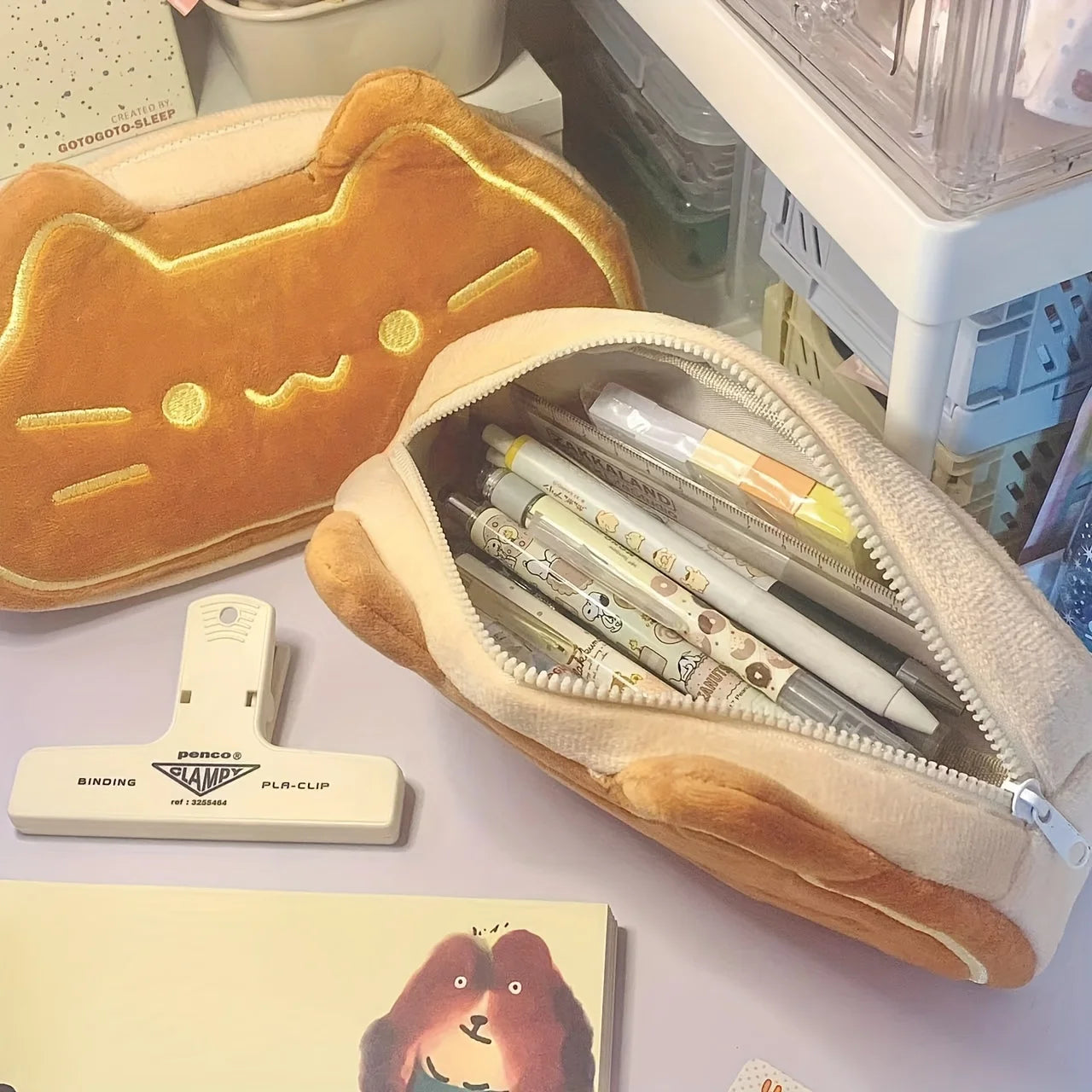 Caramel Cat Plush Pen Case - Large Capacity, Perfect Birthday Gift for Primary and Secondary School Students