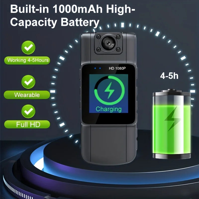 1pc Full 1080P Body Camera with Clip, Body Cam Built-in 1000mAh Battery, 4-5Hours Record, for Outdoor and Night Vision