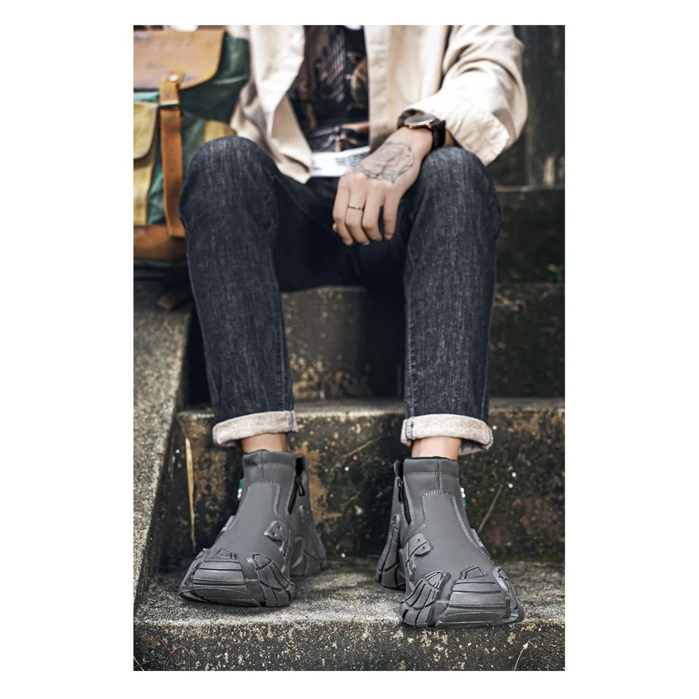 2025 New Men's High - top Shoes for Autumn - Anti - slip Waterproof  Side - zipper Work Shoes for Construction Site