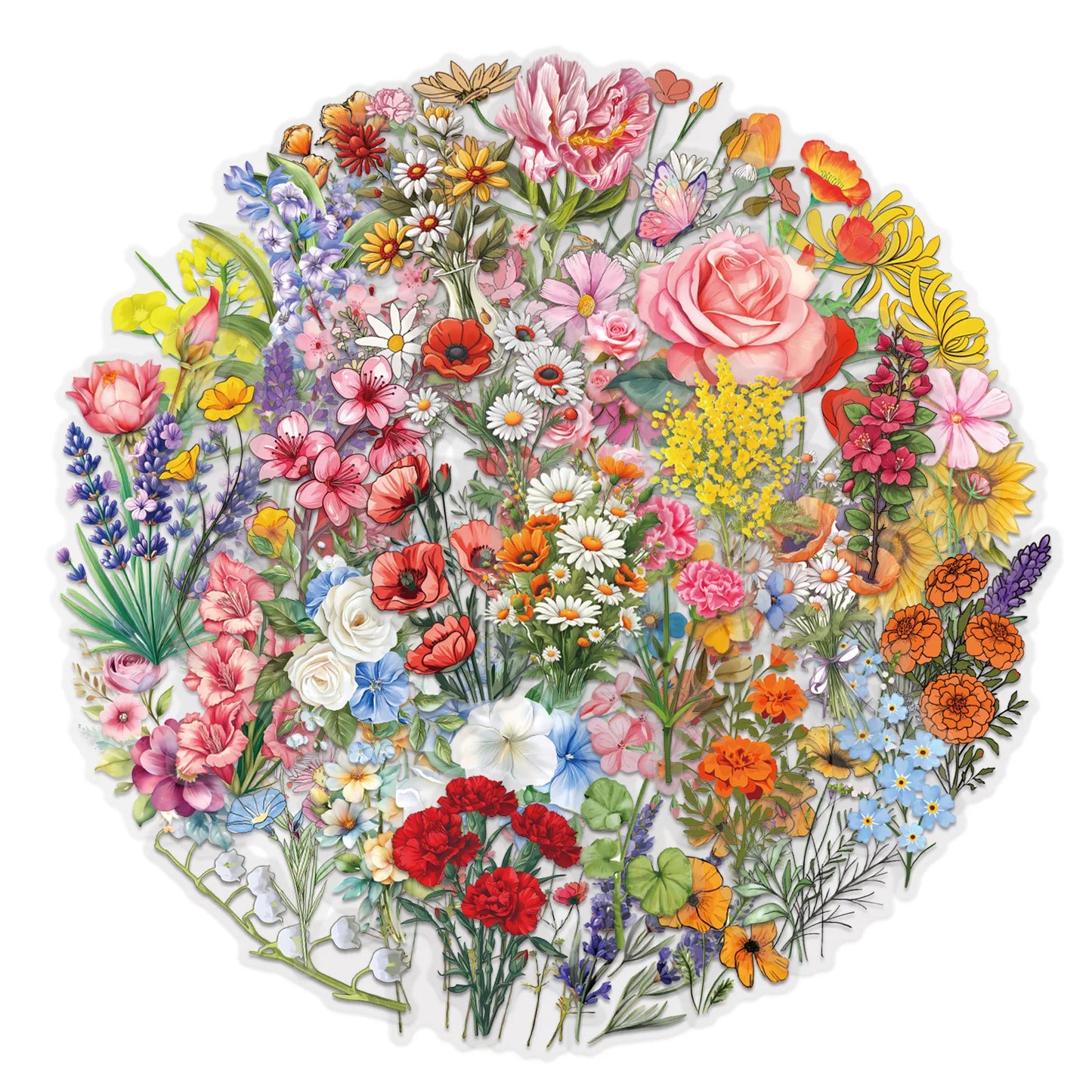 60PCS Transparent Flowers Stickers Graffiti Stickers DIY Diary Phone Case Handmade Scrapbook Aesthetic Stickers