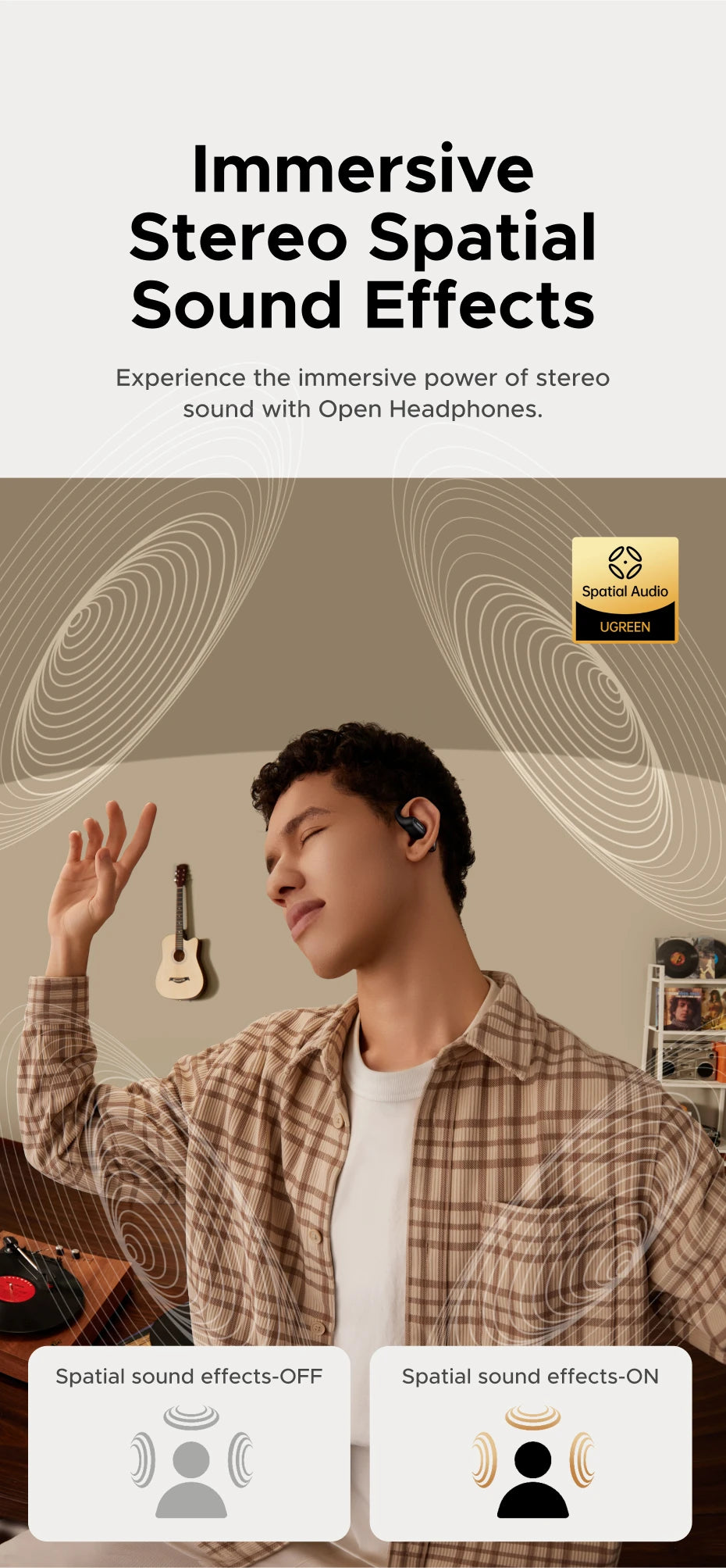 UGREEN FitBuds Open-Ear Headphones Earphones, Ear-hook TWS True-Wireless Bluetooth 6.0 Wireless Earbuds, Spatial Audio, 30H play