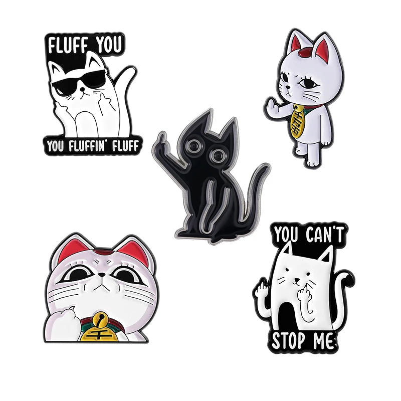 3-7pcs/sets Cartoon Anime Middle Finger Rude Cat Enamel Pins Low Battery Daisy Flower Brooches Backpack Lapel Badge Jewelry Gift