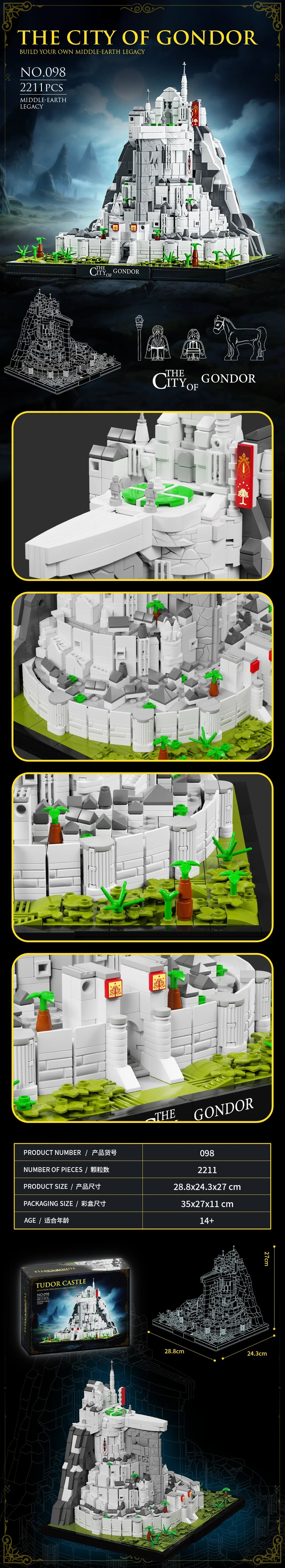 MOC The Rings Minas White City Tirith Street View Architecture Model Building Block Movie Scene Puzzle Toys Gifts 2211PCS