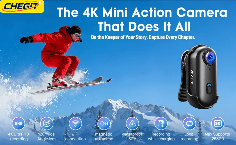 4K FHD POV Collar Cam Small Sports Camera Magnetic Necklace Pets Camcorder Mini Wireless WiFi H88 Bodycam Recording Vlog Selfie