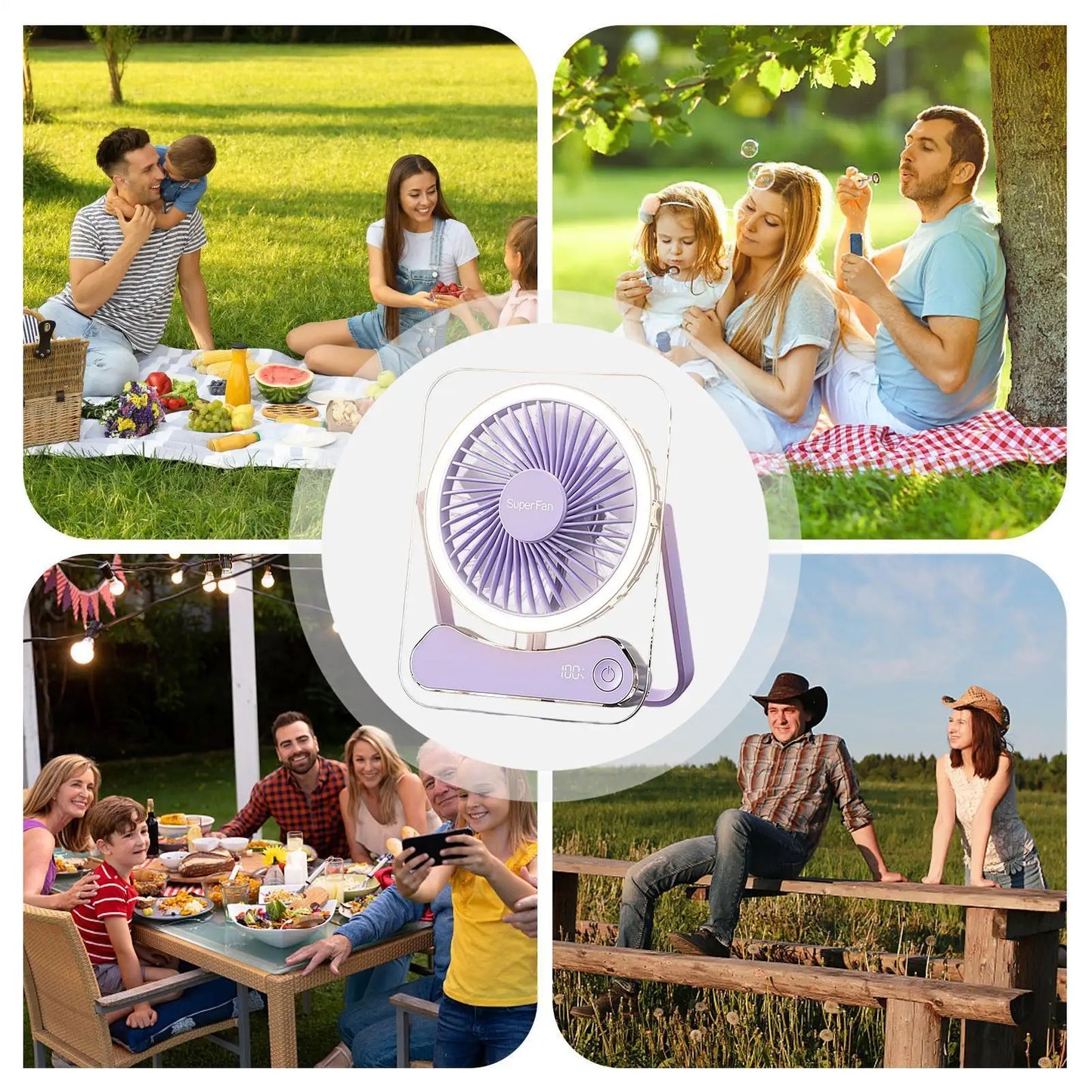Travel Fan For Sleeping Long Lasting 5 Speeds Foldable LED Lights Device Portable Fan USB Rechargeable For Home Office Bedroom