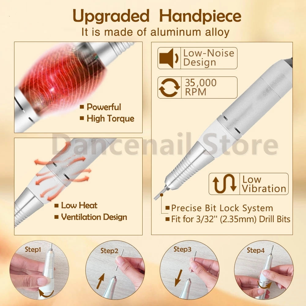 Nail Drill Professional Electric 30000RPM Home Salon Polishing Manicure Pedicure Remove Dremel Buffer