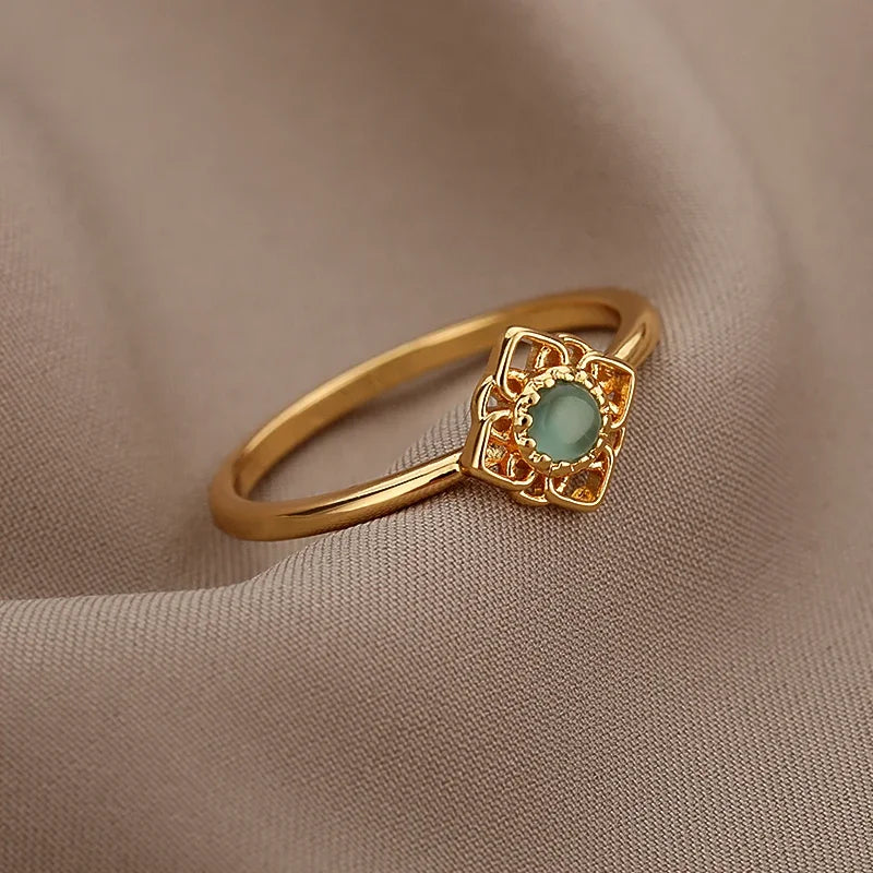 Trend Opal Finger Rings For Women Stainless Steel Adjustable Couple Geometric Open Ring Handmade Aesthetic Jewelry Gift Anillos